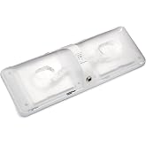Lumitronics RV Euro-Style Interior Ceiling Dome Light, Double with Jack | 12V interior dome light for RV cabins and bunks. On/off switch, removable lens. Low-draw, long-life.