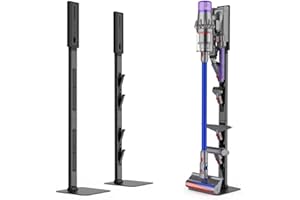 AIKOLZON Vacuum Stand for Dyson with Foldable Storage Hooks and Heavy-Duty Carbon Steel Base, No Drill Installation, Space-Saving Organizer for All Dyson Cordless Vacuums & Accessories
