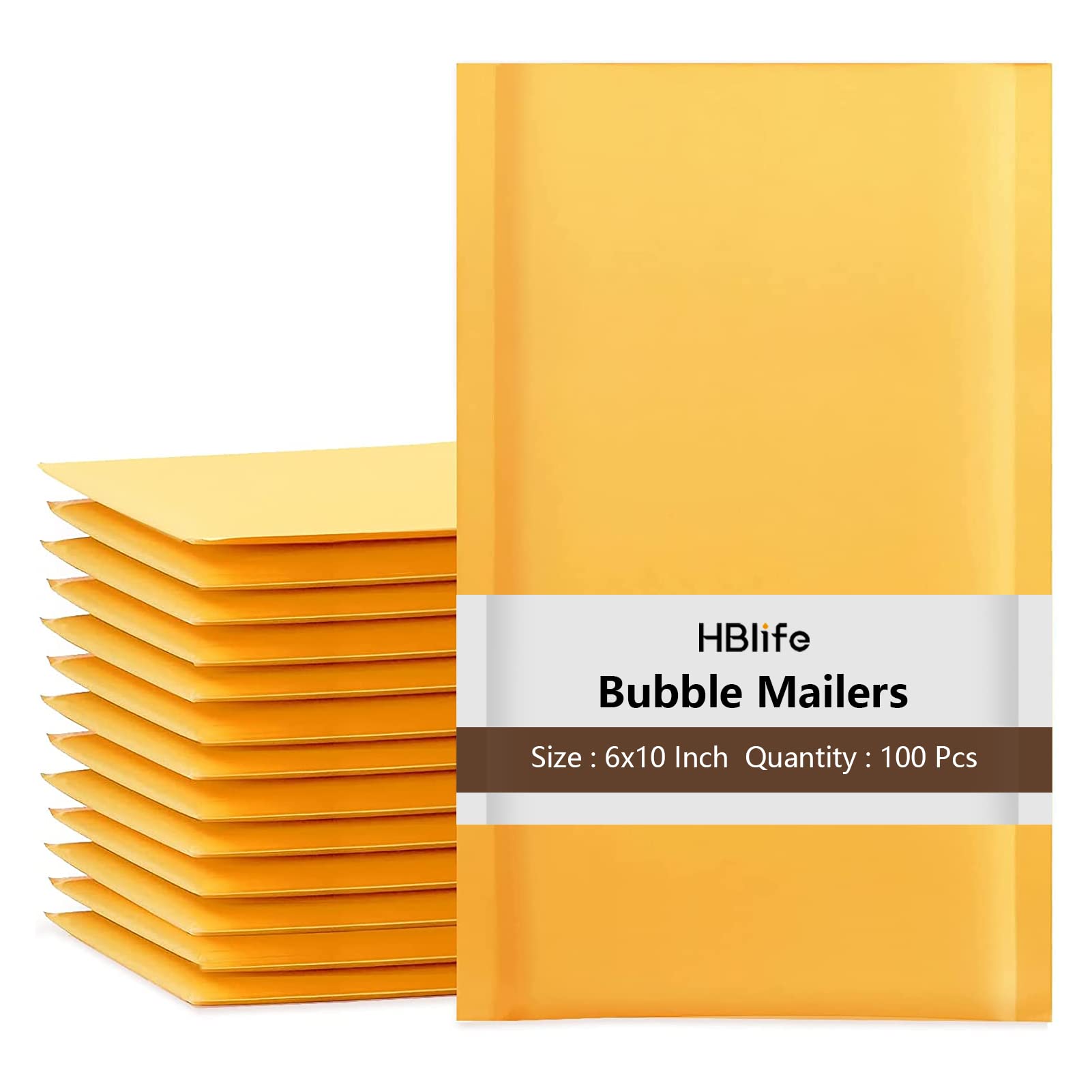 Photo 1 of HBlife 100Pcs Kraft Yellow Bubble Mailers, 6x10 Inches Self Seal Kraft Poly Mailers, Padded Envelopes Shipping Bags Packaging for Small Business
