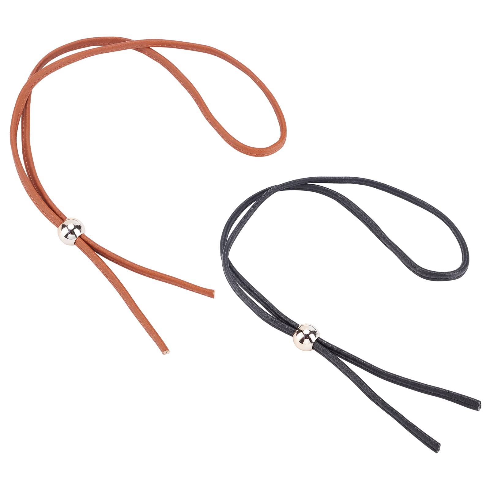 WADORN 2pcs 2 Colors PU Leather Drawstring for Bucket Bag 100cm Detachable Leather Pull String Purse Strap for Satchel Crossbody Bag Drawstring Bunche Accessories(Black+ Brown)