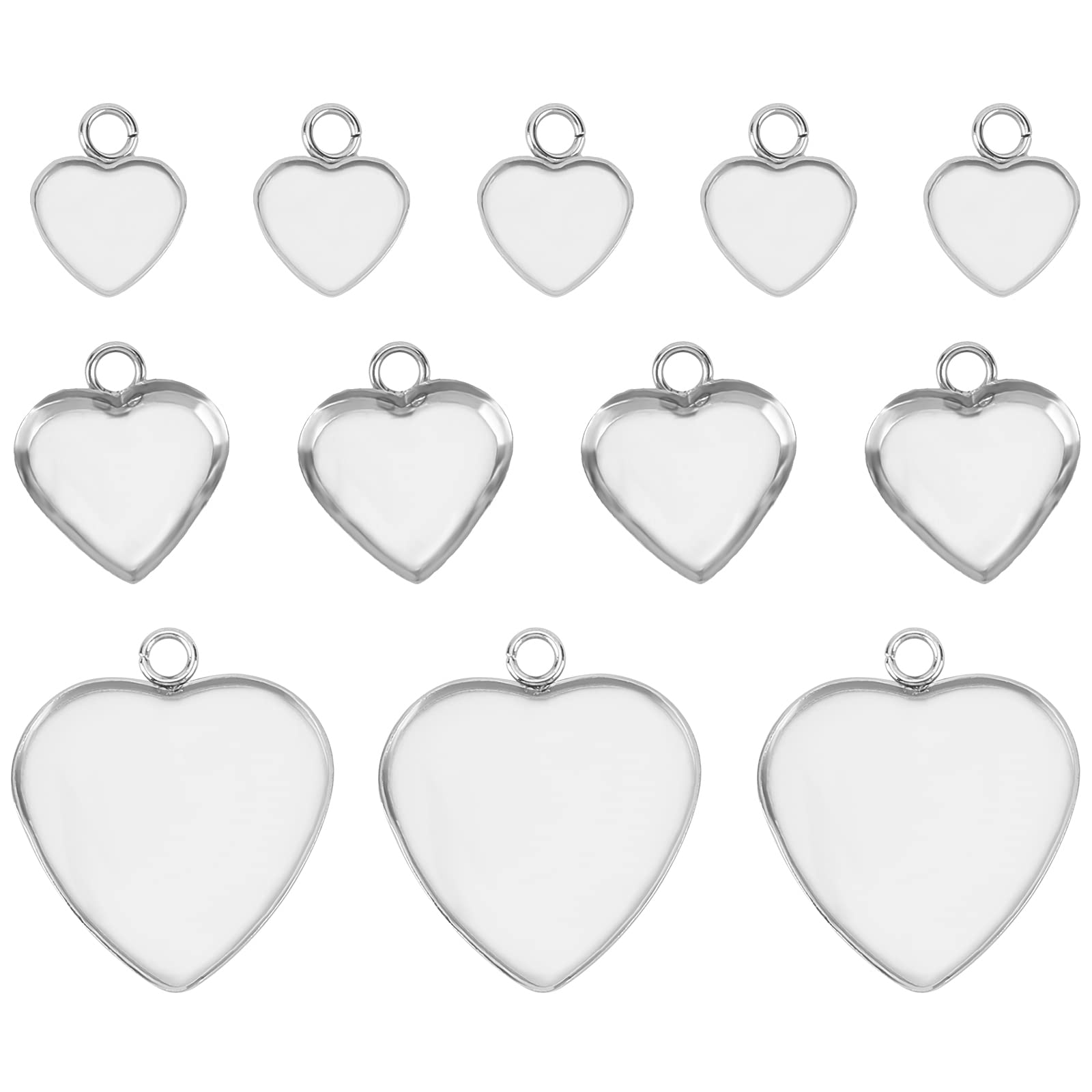 UNICRAFTALE about 90pcs 3 Sizes 10-20mm Heart Trays Pendant Stainless Steel Blank Bezel Hypoallergenic Tray Base Pendant Cabochon Settings for Jewelry Making Stainless Steel Color