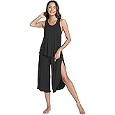 NACHILA Pajamas for Women-Viscose Made from Bamboo,Ribbed Pjs Racerback Tank Top and Capri Pants Sleeveless Pajama Sets