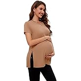 Smallshow Women's Maternity Shirt Side Split Tops Short Sleeve Pregnancy Clothes