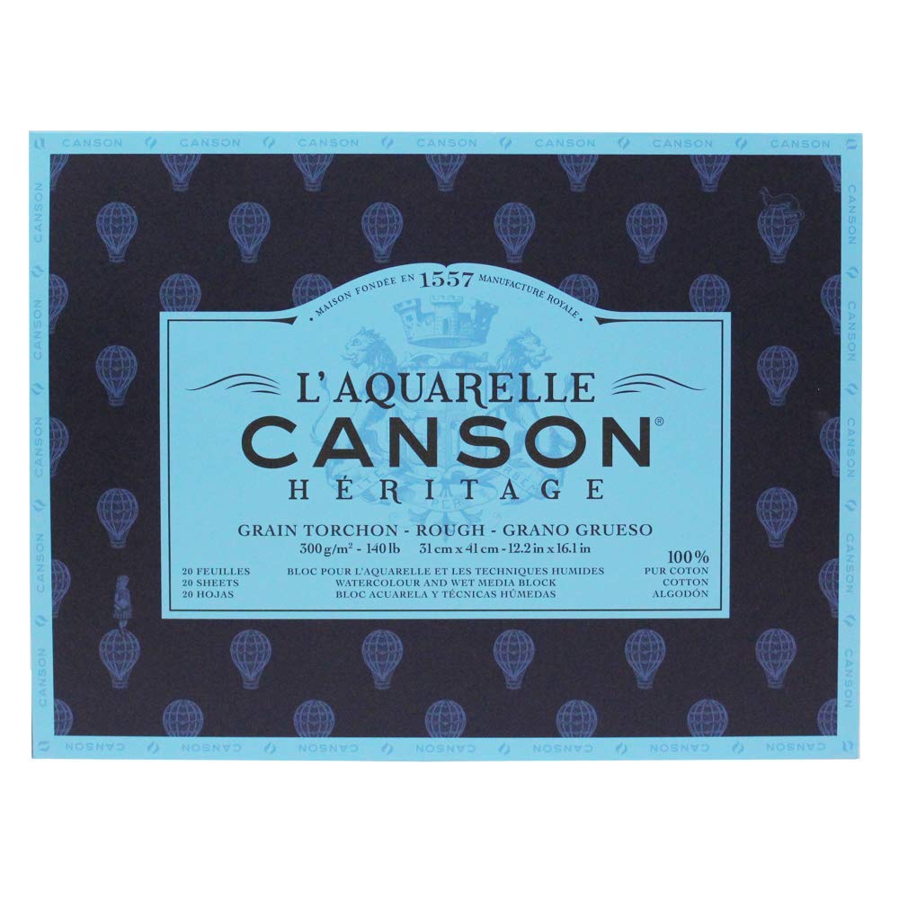 canson L'Aquarelle Canson Heritage Pasted Block 4 Sides 20 Sheets Grain Tea Towel Rough Texture 31 x 41 cm