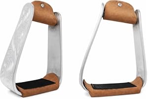 CHALLENGER Horse Saddle Stirrups Western Saddle Engraved Aluminum Angled Slanted Bell 51188