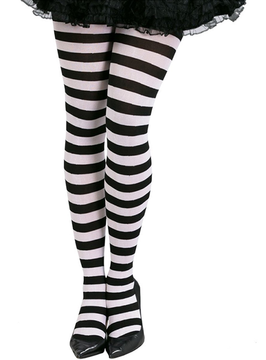 FIESTAS GUIRCA | White Striped Tights for Women - (One Size) - Witch Costume Tights for Halloween, Carnival and Fancy Dress Parties - Ideal Accessory for Cosplay and Masquerades - Black and White — image 1