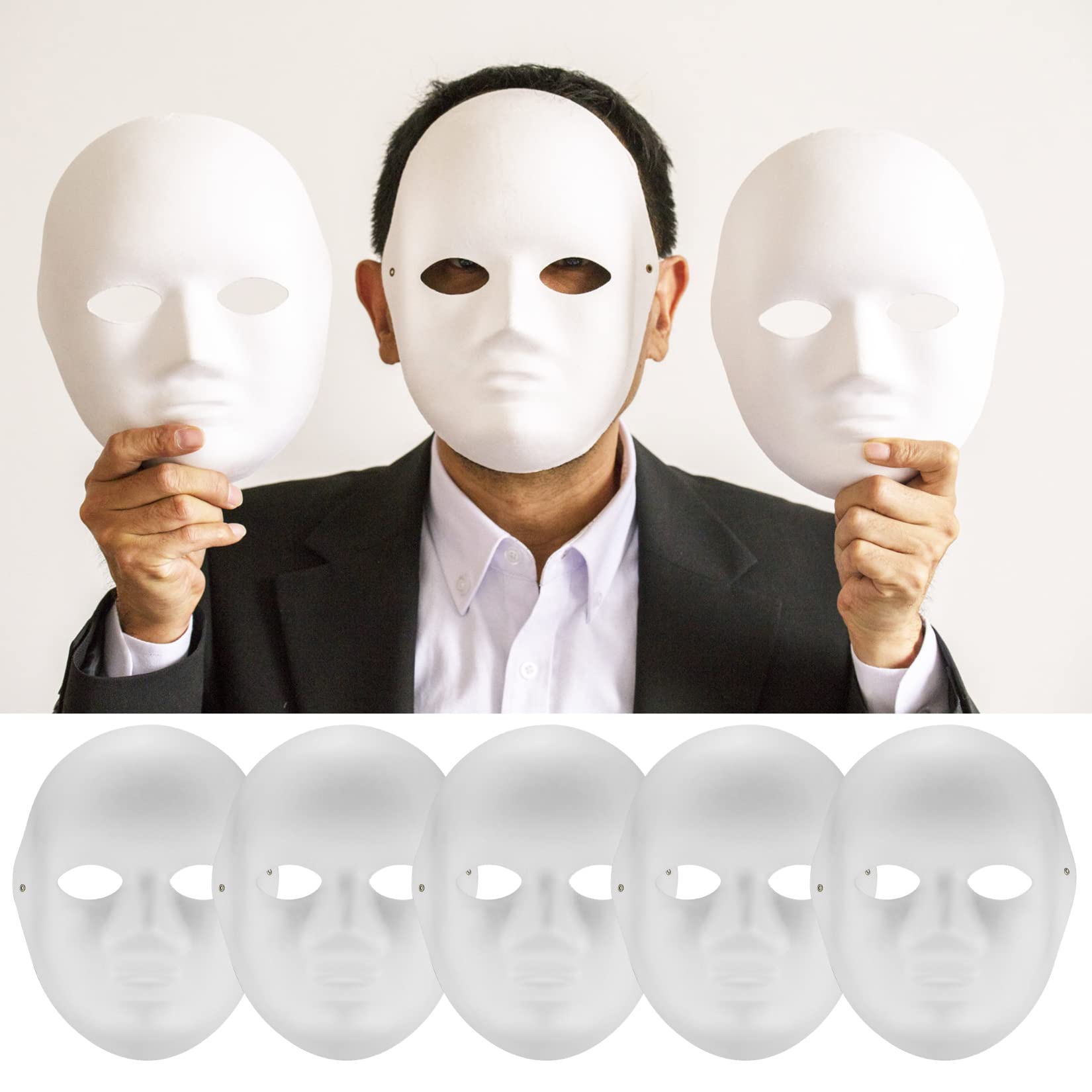Vwoqiy 10 Pcs DIY White Paper Masks, Masquerade Pulp Blank Masks for Painting, Paintable Paper Mask for Carnival, Cosplay, Halloween Party Women Men