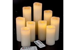 antizer Flameless Candles Led Candles Pack of 9 (H 4" 5" 6" 7" 8" 9" x D 2.2") Real Wax Battery Candles with Remote Timer for Home Fireplace Decor Wedding Festival Decor (Ivory 9 Pack)