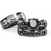 Couple Ring Bridal Set His Hers Black Gold Plated Blue CZ Stainless Steel Wedding Ring Band