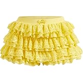 BEAUDRM Women's Y2k Ruffle Shorts Lace Lolita Bloomers Elastic Waist Bow Front Shorts Micro Boyshorts Solid Yellow X-Small