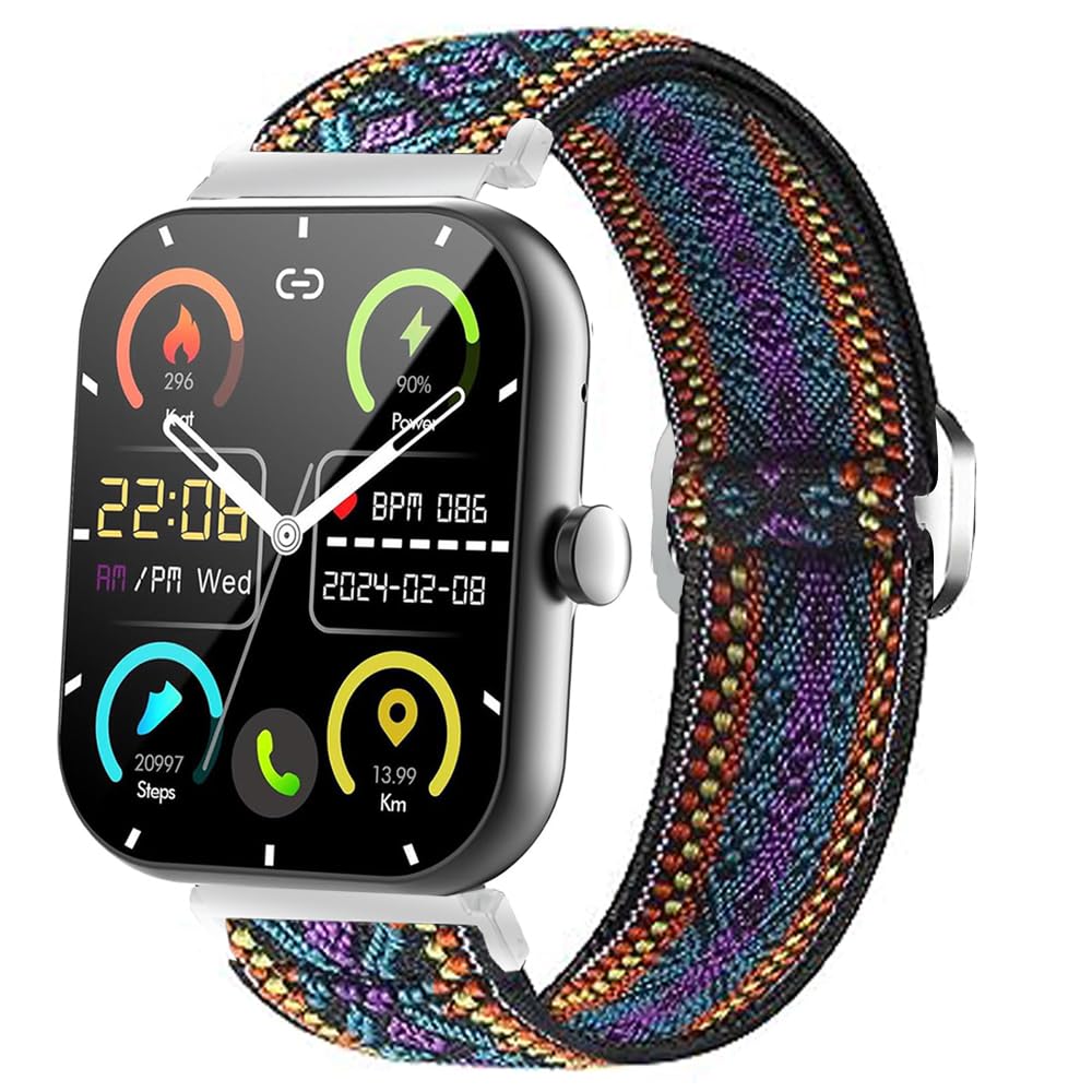 Blueshaweu for Zakotu Smart Watch Y66 Band, Stretch Elastics Nylon Adjustable Replacement Strap Accessories for Men & Women Compatible with Coucur, Jugeman, Zakotu Y66 Smart Watch 1.96" (Purple Blue)