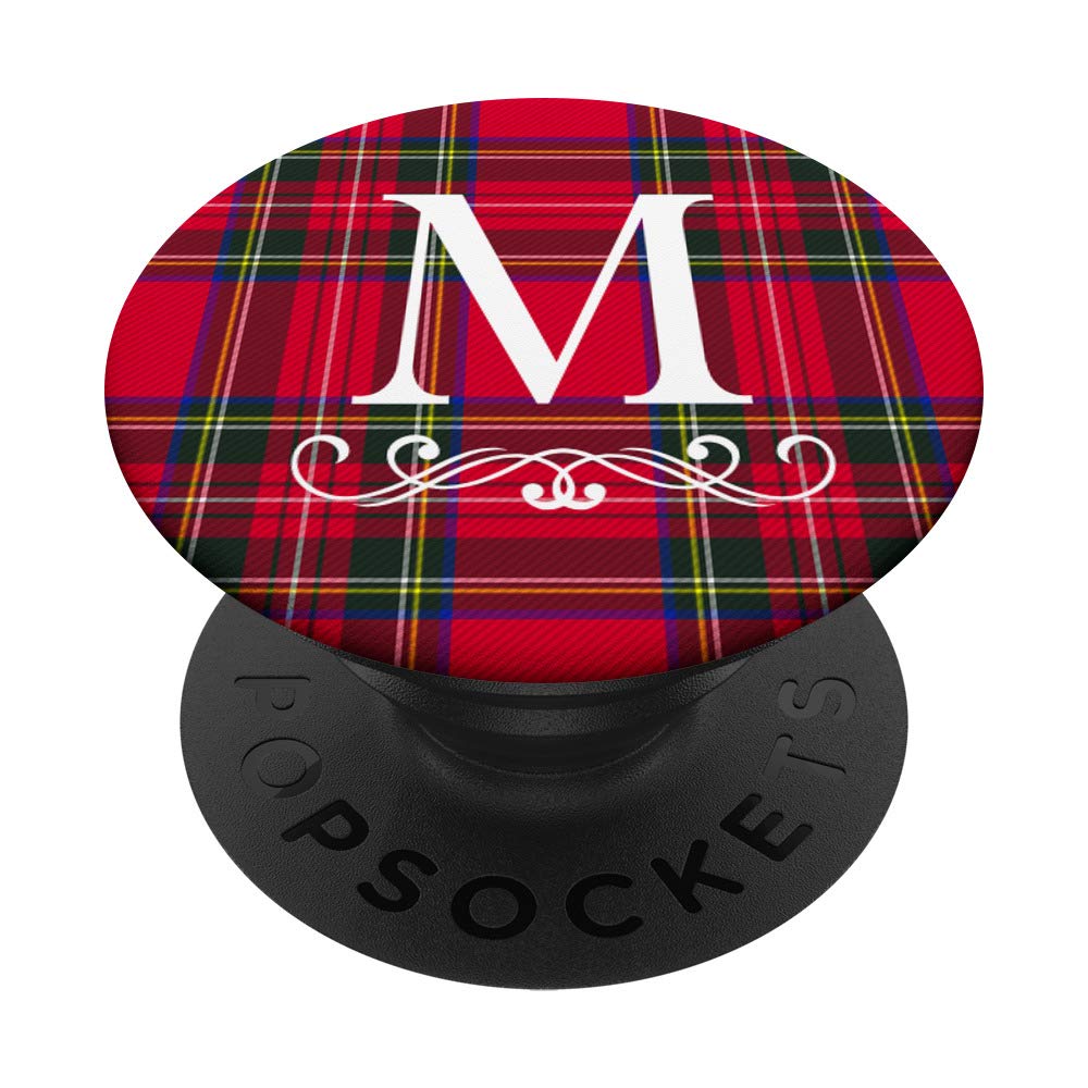 Royal Stewart Red Plaid Letter "M" Initial Monogram PopSockets PopGrip: Swappable Grip for Phones & Tablets