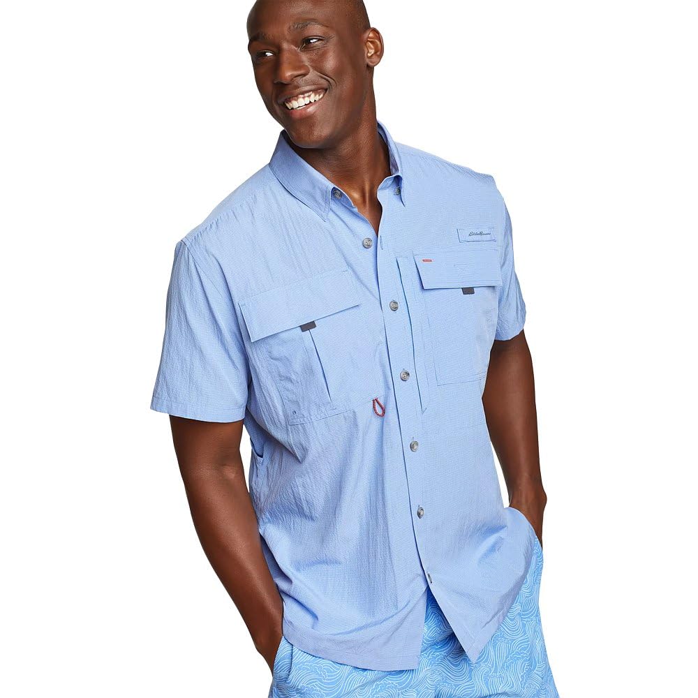 Eddie Bauer Men’s Classic Fit UPF Guide 2.0 Short-Sleeve Shirt, Lapis, X-Large