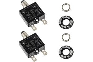 HUWREW 15 Amp Push Button Circuit Breaker 125-250V AC 50V DC L1 Series Manual Reset Thermal Circuit Breaker 15A Thermal Overl