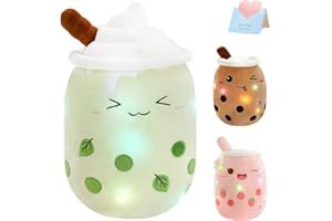Athoinsu Light Up Matcha Boba Tea Plush Pillow 10'' Kawaii Stuffed Bubble Stuffed Animal Toy with LED Lights Birthday Christmas Holiday Valentines Gifts for Kids,Girls,Boys