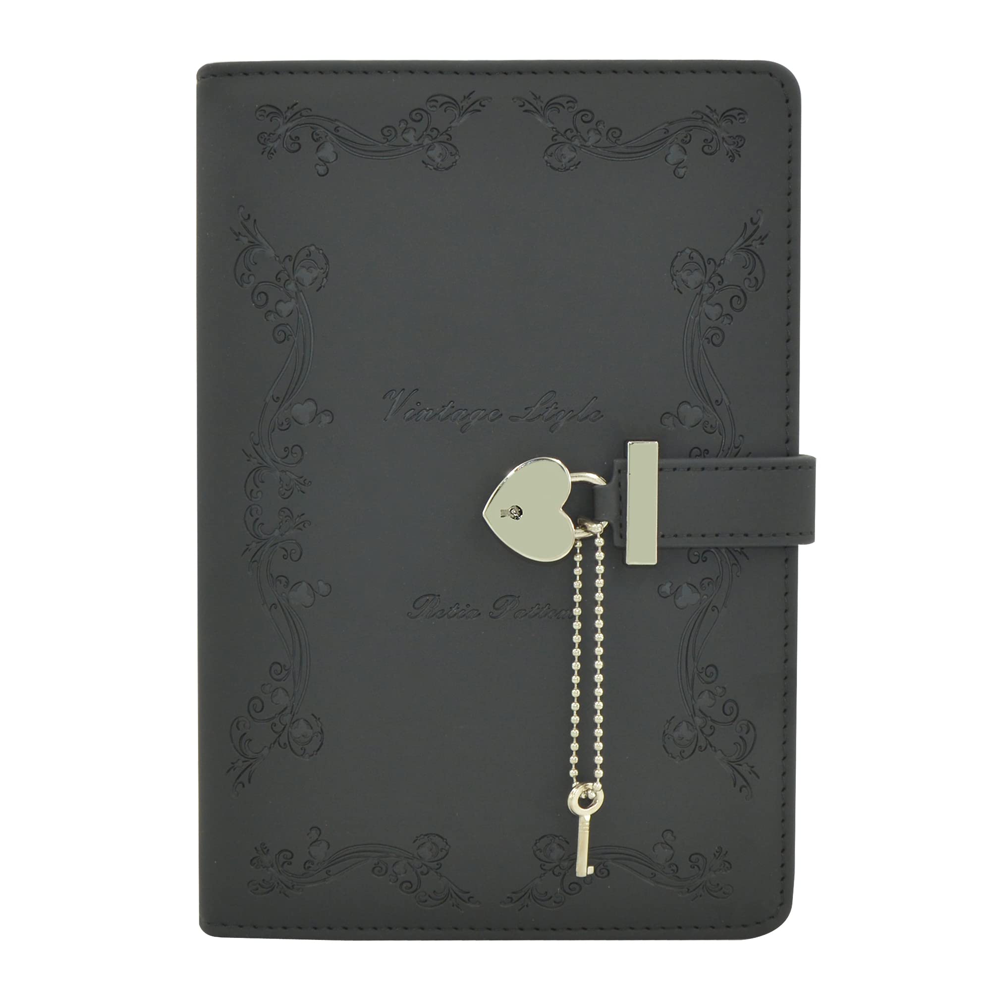 NectaRoy Vintage Lockable Notebook, A5 Travel Journal with Heart-Shape Lock & Key, PU Leather Dairy, 360 Pages Lined Paper, Office School Supplies Student Stationery, Size 5.9" x 8.58"