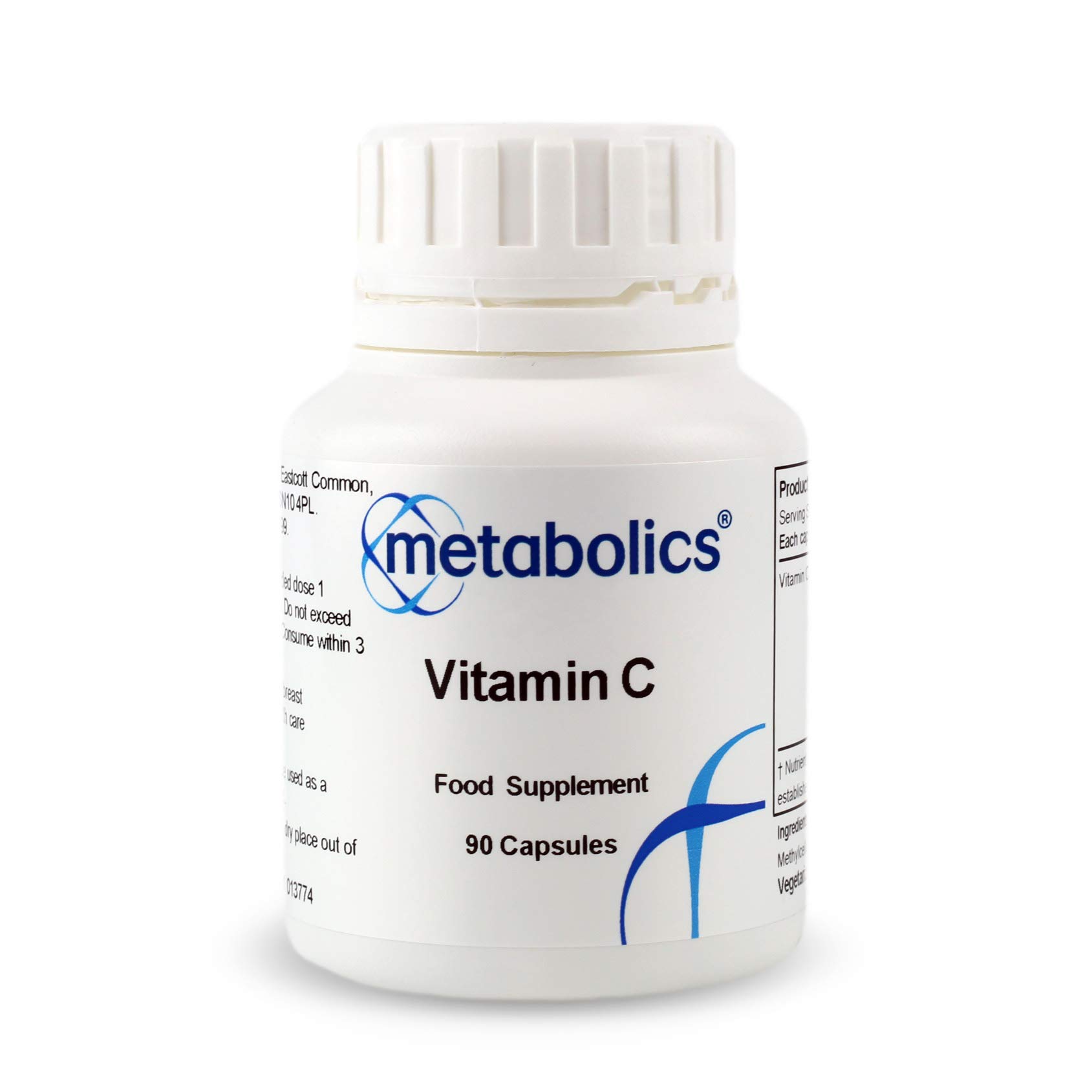 Vitamin C Capsules by Metabolics | 500mg Vitamin C Per Capsule Providing 625% NRV | Pot of 90 Capsules Suitable for Vegans & Vegetarians- No Additives or Flowing Agents