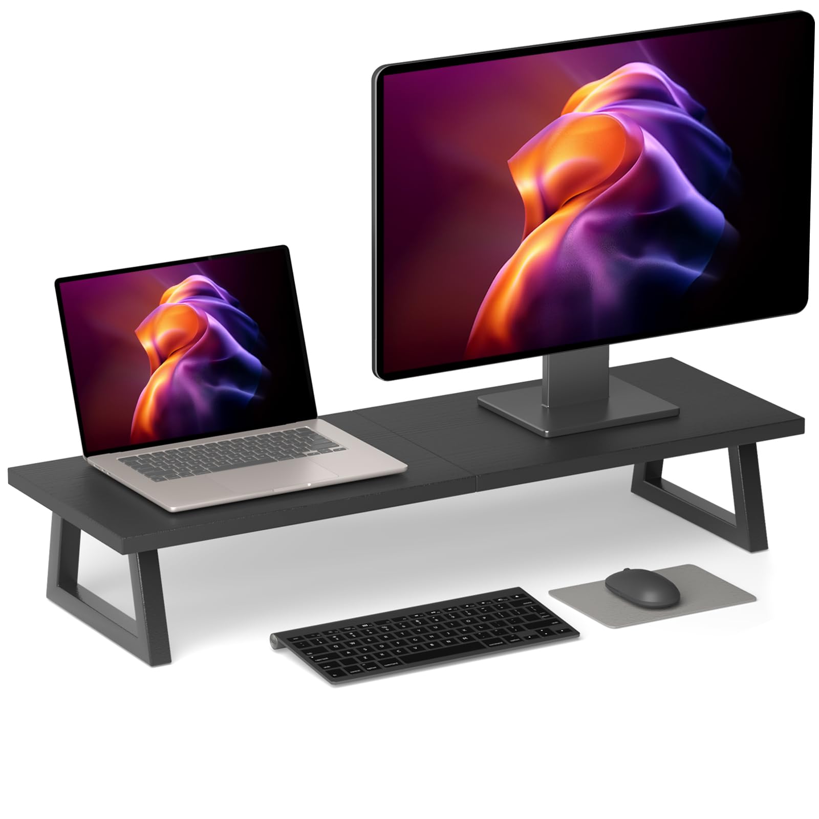 TEAMIX 31.5 inch Dual Monitor Riser, Long Black Monitor Stand Riser ...
