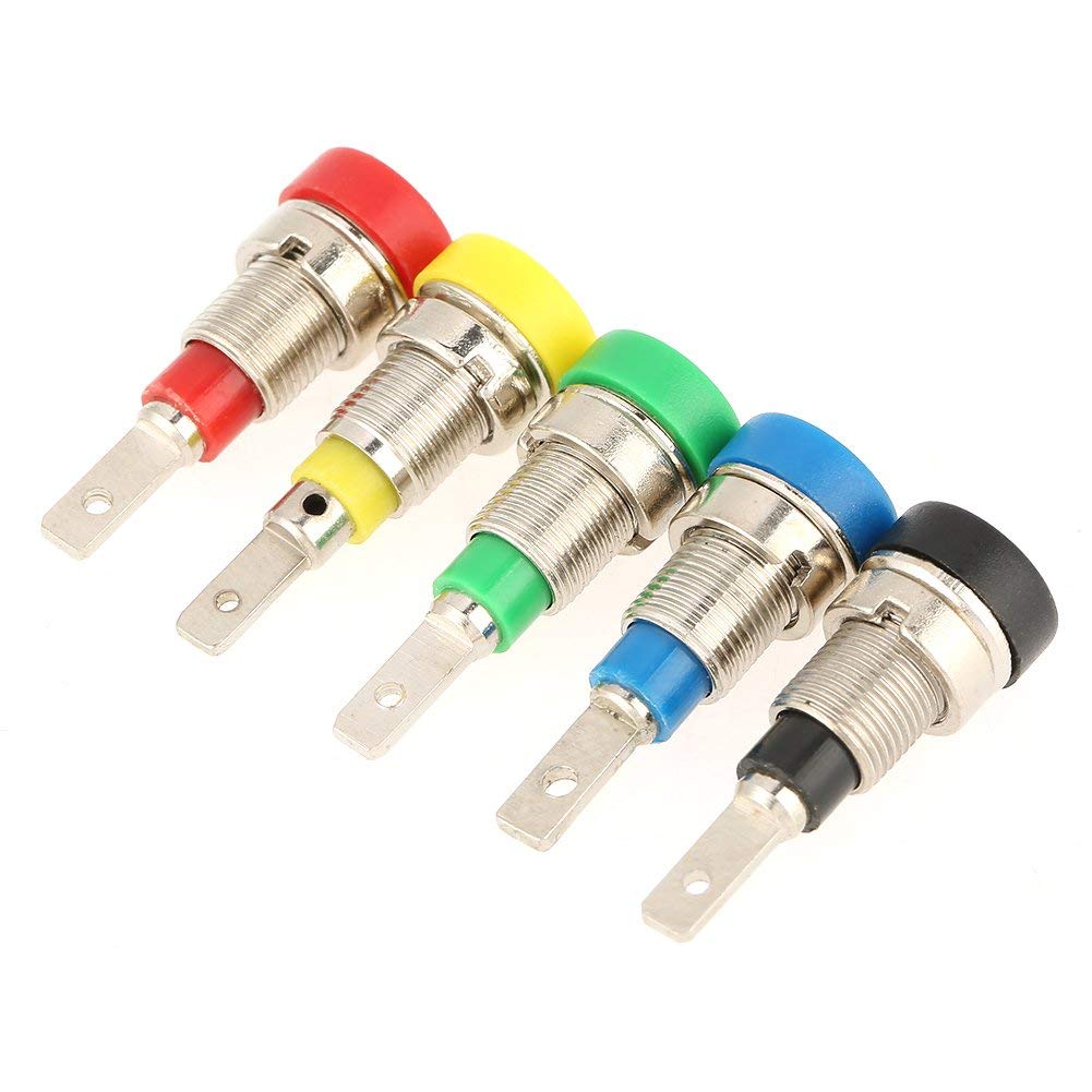 5 Pcs Banana Socket, Mixed Color Test Probe Speaker Terminal Binding Post Banana Plug Socket Connector, 2mm Panel Mount Banana Socket