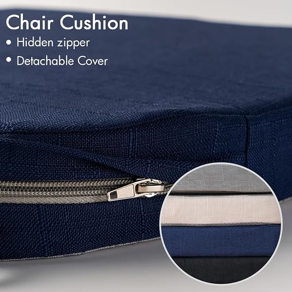 BATTILO CHAIR CUSHIONS FOR DINING CHAIRS WITH TIES, KITCHEN CHAIR PAD WITH NON-SLIP BACKING AND REMOVABLE COVER, INDOOR/OUTDOOR DINING SEAT CUSHION, 16″X16″X2″, SET OF 4, NAVY