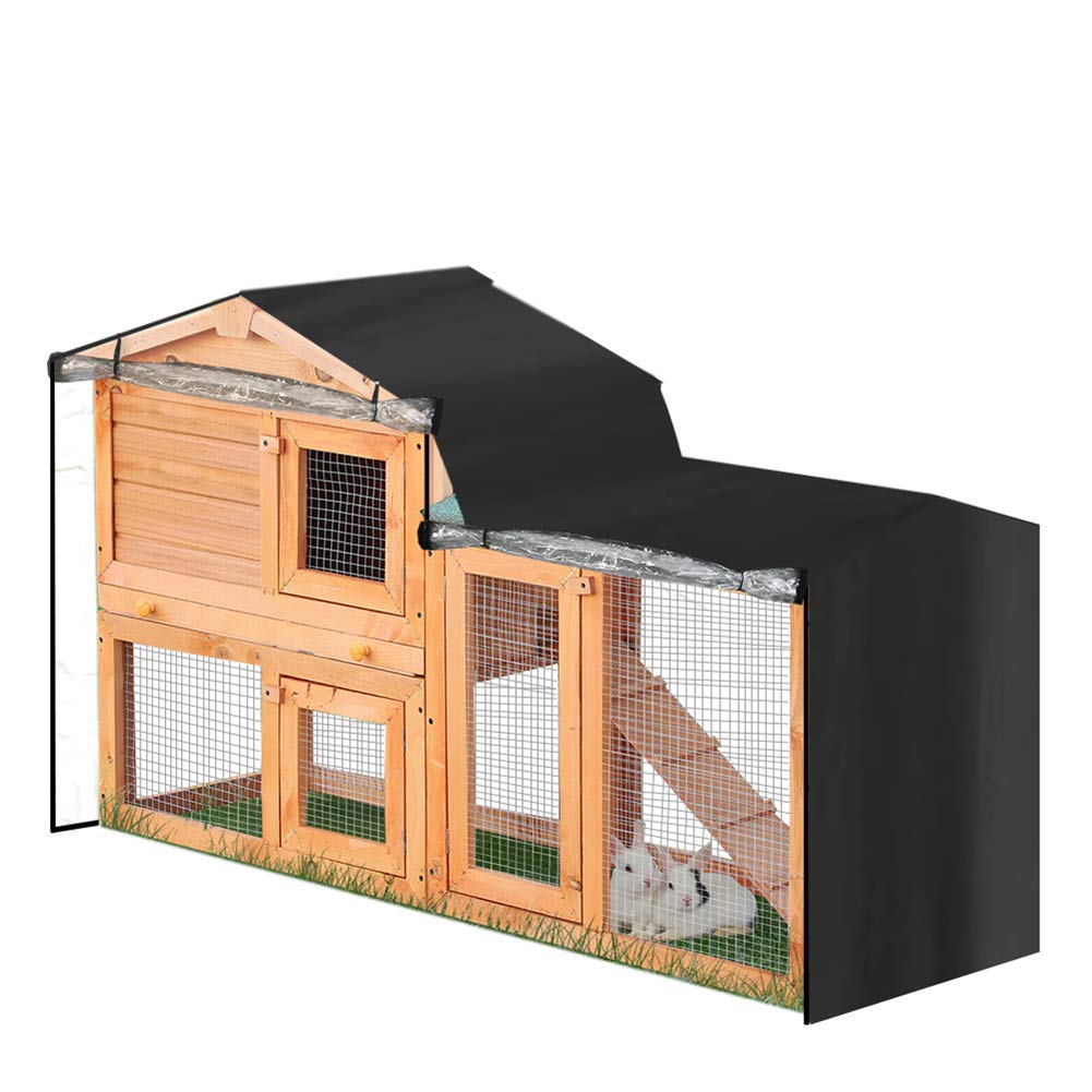 Rabbit Hutch Durable 210D Double Layer Thermal Cover for Hutch, Bunny Cage Cover with Pointed Window, Winter Protection - 71" L x 20" W x 34" H
