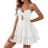 BNGD Women's Sexy V-Neck Sleeveless Spaghetti Strap Mini Dress Bow Tie Short A-Line Club Party Cocktail Dresses