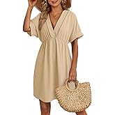 Dokotoo Swimsuit Coverup for Women Hollow Out V Neck Short Sleeve Bathing Suit Bikini Beach Cover Ups Dress Vacation Outfits