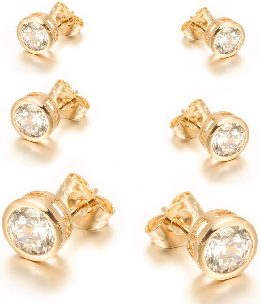 Yumay JewelleryYumay 9ct Gold Plated Stud Earrings Sets Made with Sparkling White Crystal for Women and Girls(3 Pairs).
