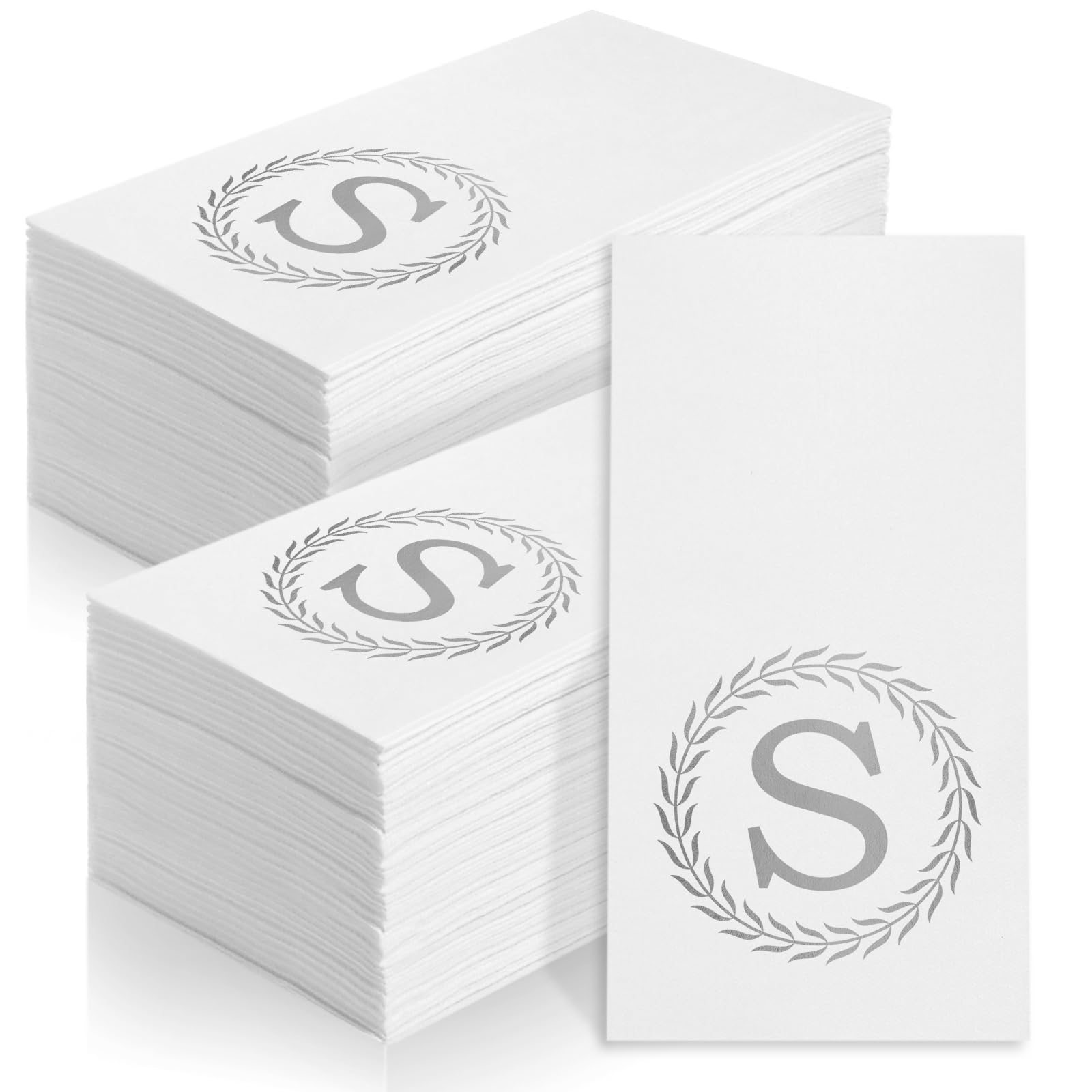 Photo 1 of 100 Silver Monogram Disposable Napkins - Letter S Hand Towels Decorative, Dinner Napkins for Guest, Monogrammed Hand Towels for Bathroom Wedding Birthday Party Baby Shower