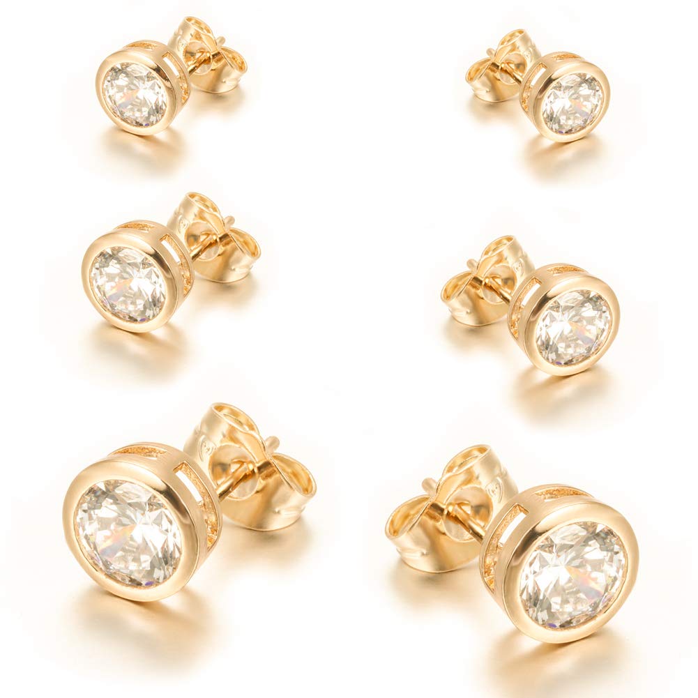 Yumay 9ct Gold Plated Stud Earrings Sets Made with Sparkling White Crystal for Women and Girls(3 Pairs).