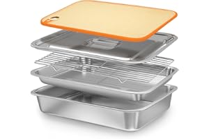 Matchwaves Grilling Prep and Serve Trays with Lid, Stainless Steel Extra Large Grill Carry System, Deep Marinating Container with Cutting Board for BBQ Outdoor Grilling