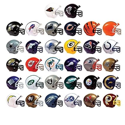 Mix Of 10 Random Nfl Mini Football Helmets With Logo And Mask 2 Inch 10 Teams In Set Kids Birthday Cake Toppers Boys Superbowl Party Ornament