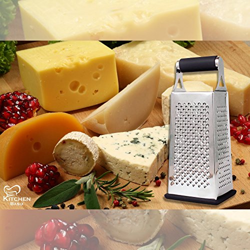 Cheese Grater & Shredder - Stainless Steel - 4 Sided Boxed Grater - Large Grating Surface with Razor Sharp Blades - Perfect to Slice, Grate, Shred & Zest Fruits, Vegetables, Cheeses, Chocolate & More!