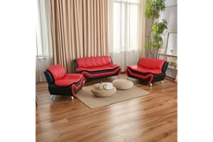 A Ainehome Sectional Sofa Sets, Living Room Furniture Sets Modern Faux Leather Sofa Couch 6-Seat Sofa for Living Room(C-red/Black, Sofa+Loveset+Chair)