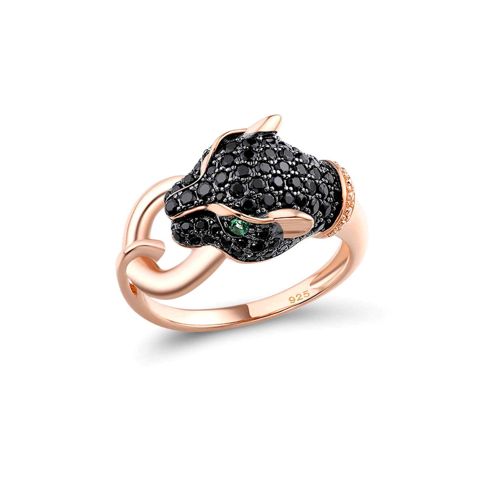 Santuzza Panther Ring Leopard Head Black Spinel 14K Rose Gold Plated Sterling Silver Ring for Women (9)