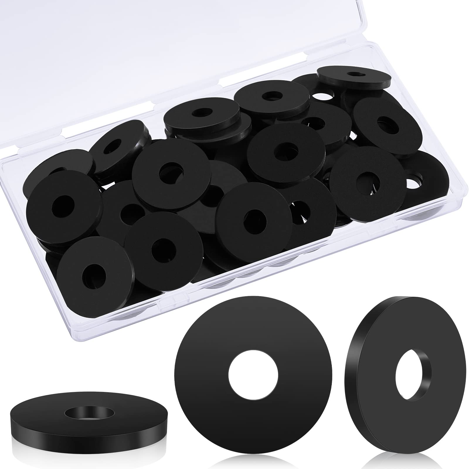 Photo 1 of 014973211851 211851 Rubber Washer 3/8 ODx 1-1/4 IDx 1/8 Thickness Flat Rubber Grommets Heavy Duty Abrasion Resistant Rubber for Bolts Spacers Industrial Residential Commercial Mounting (50 Pieces)