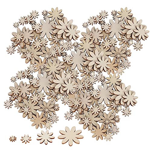 250Pcs Unfinished Wooden Flowers Mixed Sizes Wood Cutouts Flower Shape Wood Slices for Christmas Wedding Party DIY Crafts Home Decor