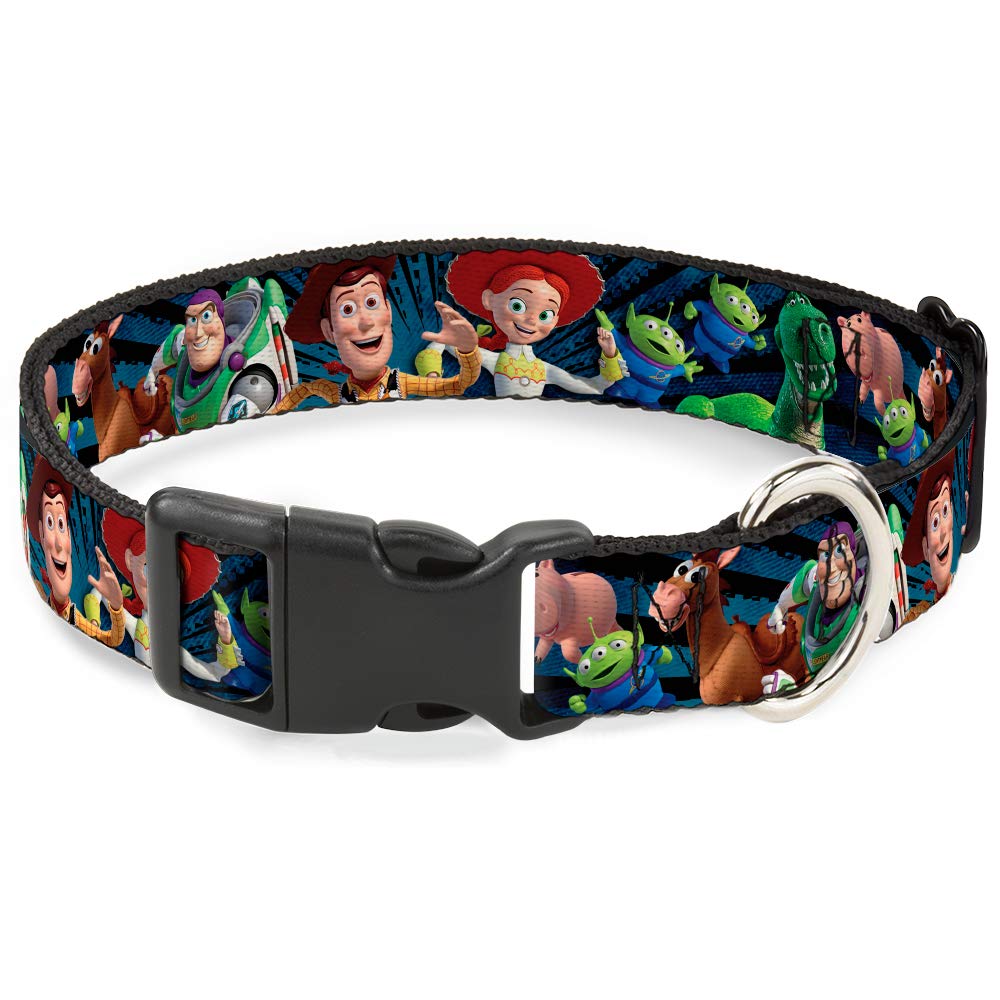 Buckle-Down Plastic Clip Collar - Toy Story Characters Running2 Denim Rays - 1.5" Wide - Fits 18-32" Neck - Large