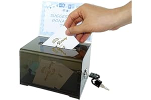 HENGSENLI Donation Ballot Box with Lock - Secure Suggestion Box Perfect for Business Cards (Black)