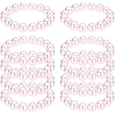 PATIKIL 10 Pcs White Pearl Bracelets for Women, 12mm Stackable Faux Pearl Beads Stretch Bracelet for Lady Bridal Bridesmaid Wedding Party Gifts, Pink