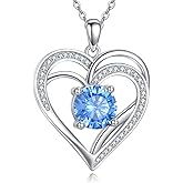 VONALA December Birthstone Necklace for Women 925 Sterling Silver Blue Topaz Heart Pendant Jewelry Birthday Gifts