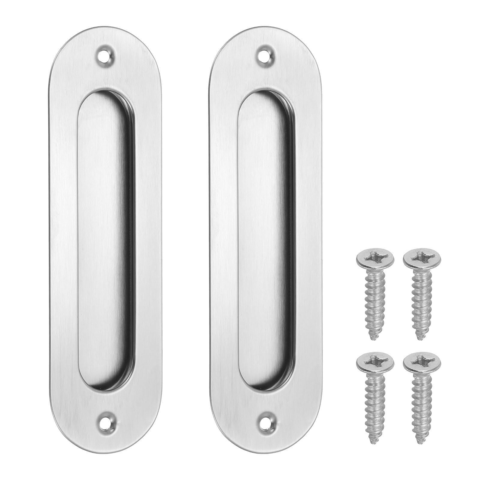 PATIKIL Recessed Finger Flush Pulls 5" 2 Pcs Pocket Door Handles Arc Sliding Closet Door Pulls Barn Hardware Set with Screws for Home Bathroom,Silver