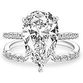 RODIFFY 5CT Pear Cut Engagement Ring Set for Women, S925 Silver Open Band 5A Cubic Zirconia Wedding Bridal Ring Set