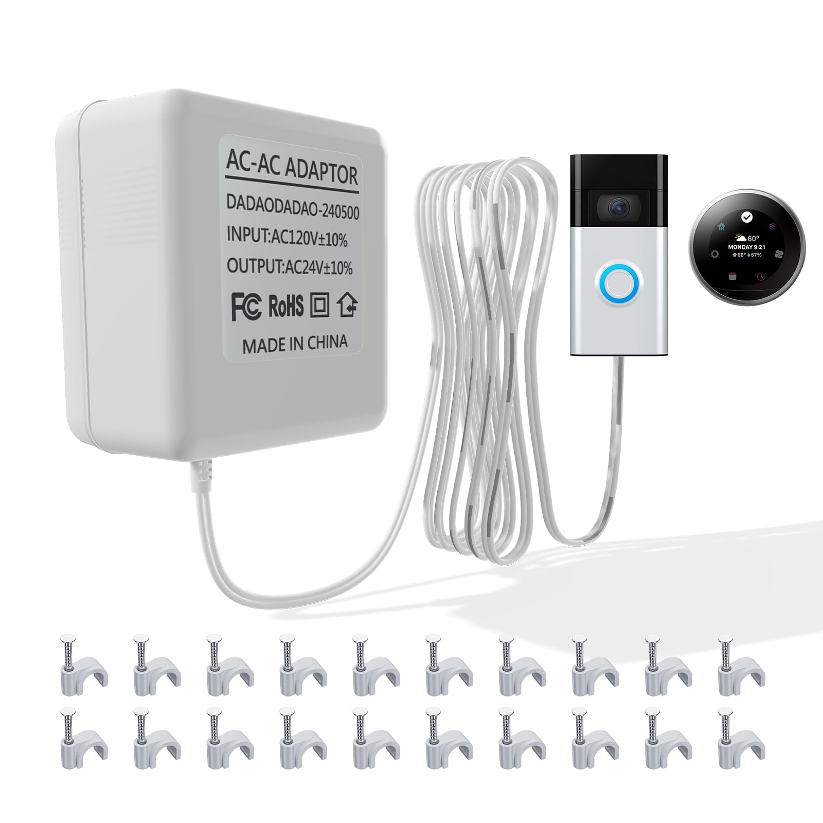 Photo 1 of Doorbell Transformer 16-24 vac Ring Doorbell Ring Doorbell Wired Doorbell Transformer Ring Doorbell Charger Ring Power Adapter 24 Volt Transformer C Wire Adapter for Smart Thermostat (240500-16.4ft)