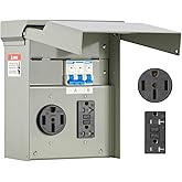 VEVOR Temporary Power Outlet Panel, RV Electrical Breaker Box with Prewired 50 Amp & 20 Amp GFCI Receptacle Circuit, Weatherproof RV Electrical Panel for RV Hookup Camper Travel Trailer Motorhome
