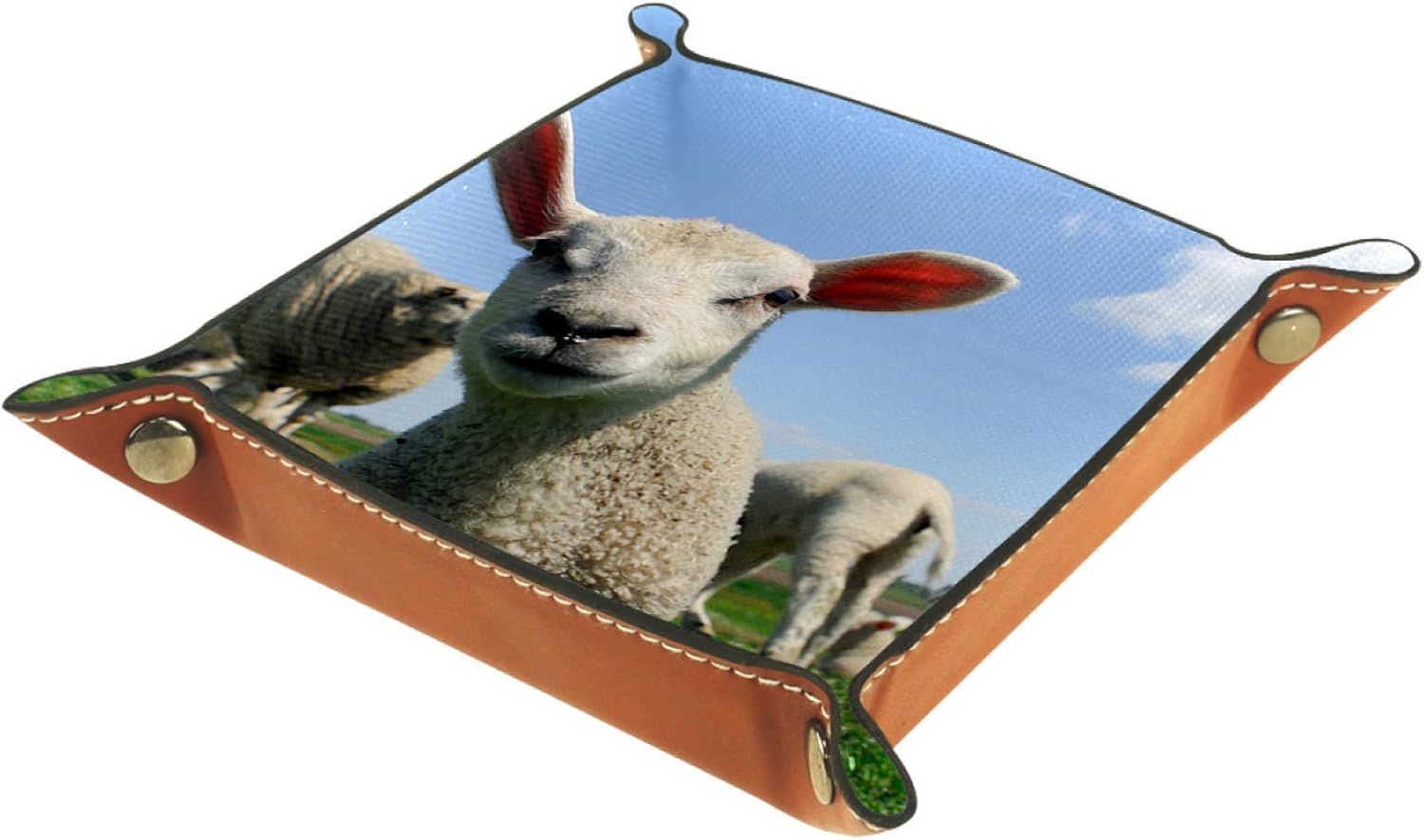 Kleine Aufbewahrungsbox,Herren-Valet-Tablett,Eine Schafherde,Leder