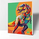 ifymei Paint by Numbers for Kids & Adults & Beginner , DIY Canvas Painting Gift Kits 16 x 12 inch - Colorful Dinosaurs ( Wood