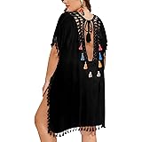 AusLook Women's Plus Size Swimsuit Cover Up Crochet Hollow Out V Neck Bikini Beachwear Bathing Suit Coverups