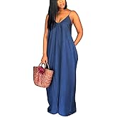 Maxi Dresses for Women Sexy Casual Spaghetti Strap Long Summer Sundress with Pockets
