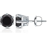 14k Gold Round Black Diamond 6-Prong Basket Stud Earrings (1/2-4 ct, Black) Screw-Back
